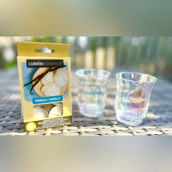 White Pearlescent Glass Votive Tea Light Candle Holder Set FREE CANDLES!… - Picture 2 of 8